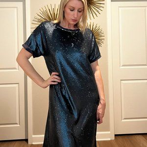 Navy Sequin Shift Dress